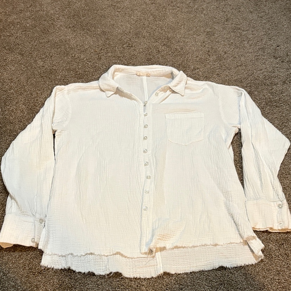 Altar'd State White Cotton Button Down Top Medium